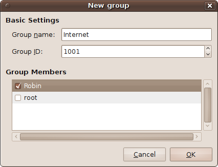 Creating the new group “Internet”