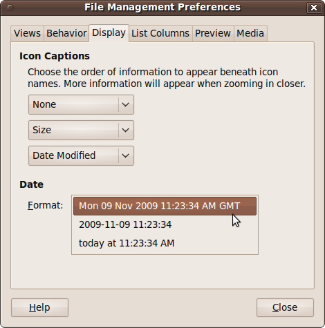 The File Management Preferences Display tab