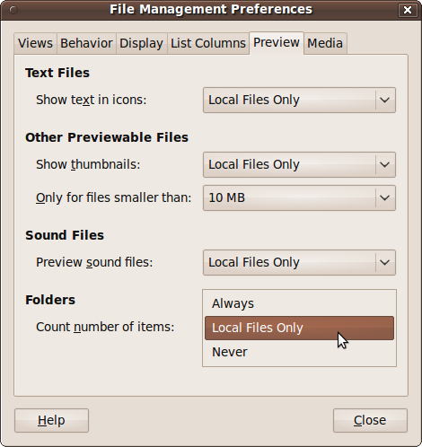 The File Management Preferences Preview tab