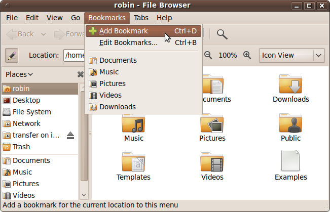 Using bookmarks in Nautilus