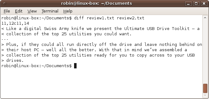 Displaying the differences between two files