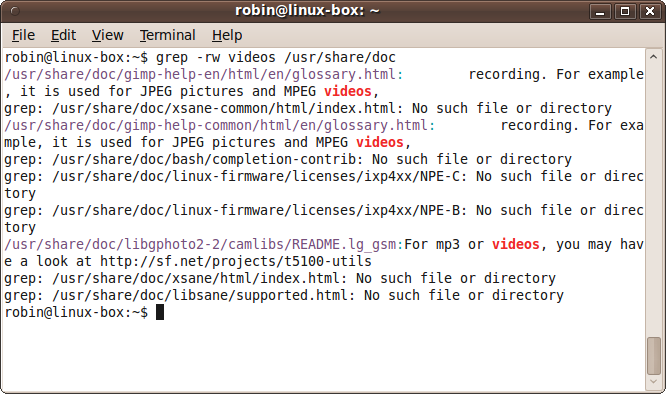 Searching for files containing the word videos