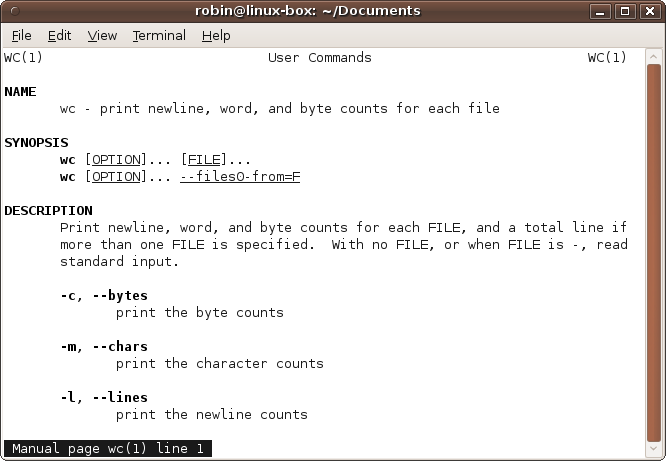The manpage for the wc command