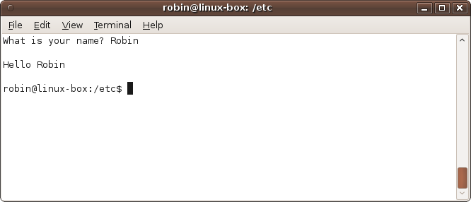 The output from the improved hello script