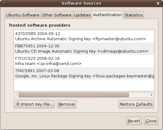 The Authentication tab
