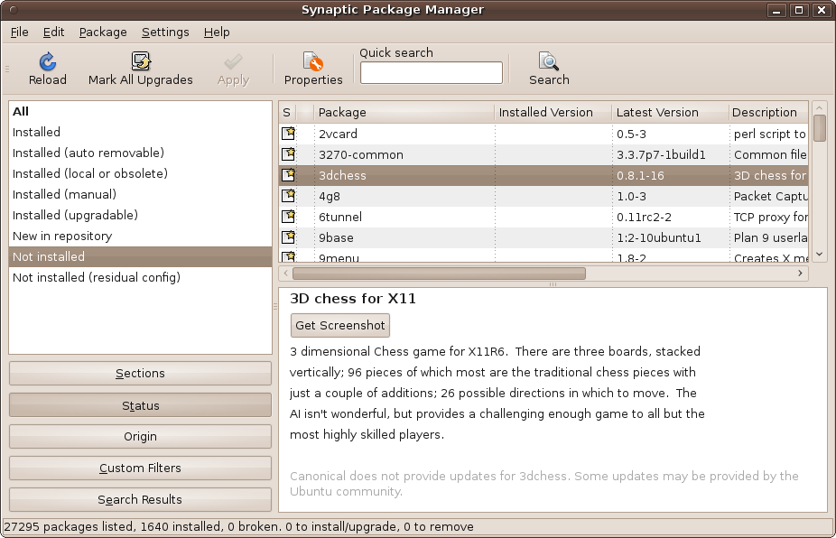 Selecting the “Not installed” packages