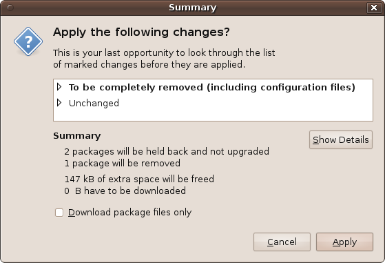 Confirming the removal of a package