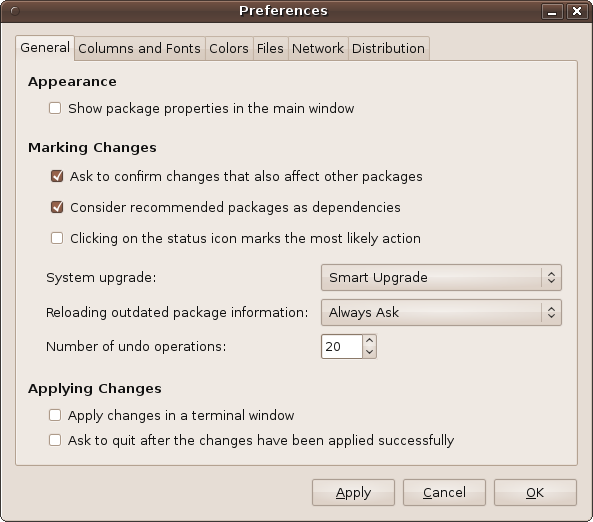 The Preferences window