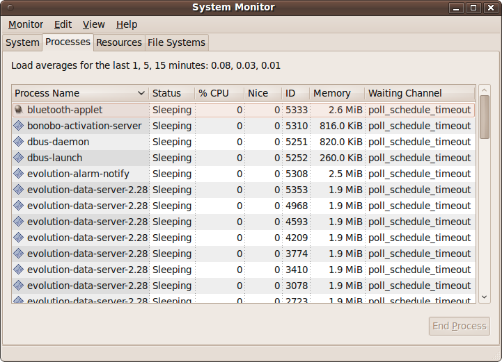 The System Monitor Processes tab