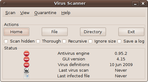 The Virus Scanner main screen