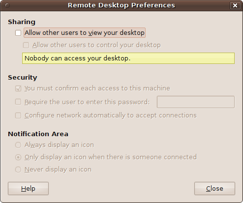 The Remote Desktop Preferences window