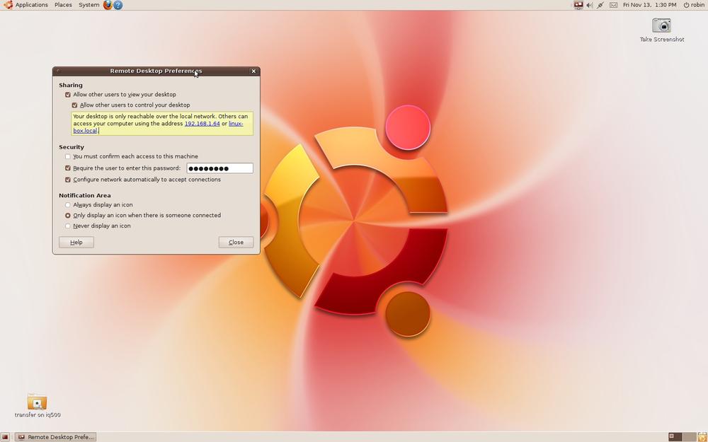 The VNC server’s desktop redisplayed on another machine