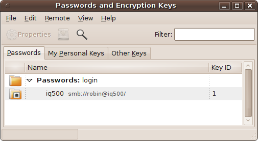 The Passwords and Encryption Keys window