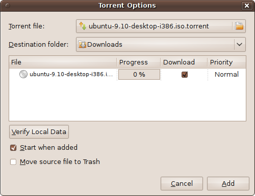 The Torrent Options window