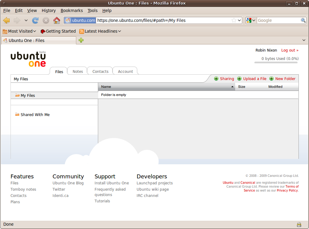An Ubuntu One user page