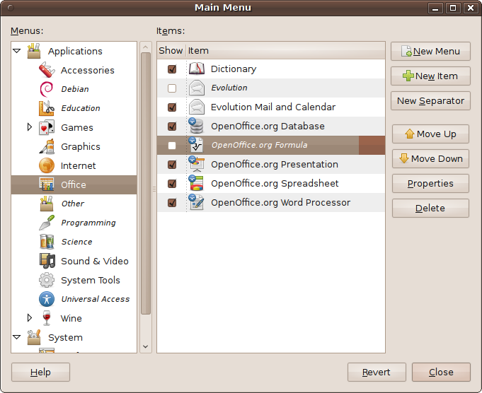 Editing the Office menu