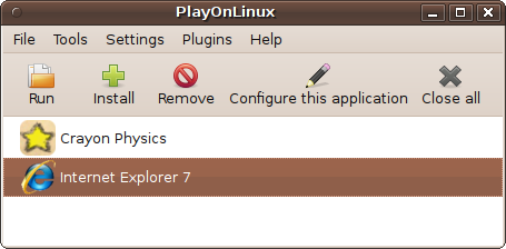 The PlayOnLinux window with two installed programs