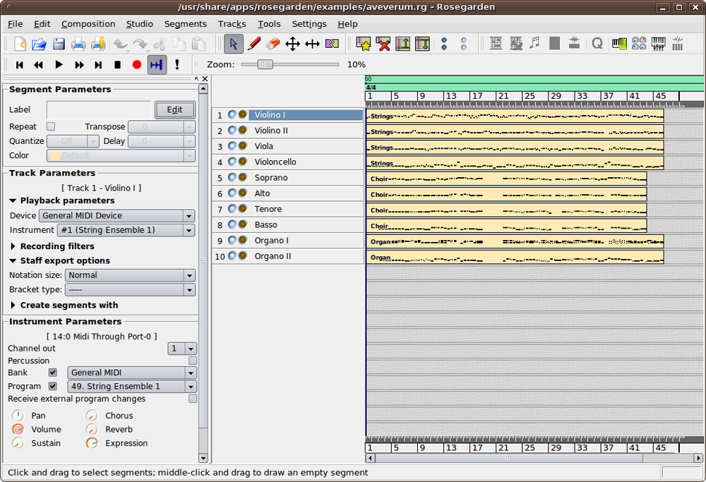 Editing a MIDI file with Rosegarden