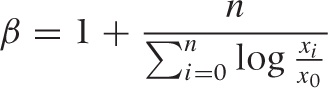 The Lévy distribution for several values of the parameter c.
