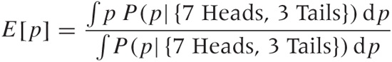 The (unnormalized) posterior probability of obtaining 7 Heads in 10 tosses of a coin as a function of p.