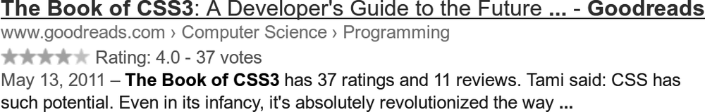 Example of a rich snippet giving extra information on Google search results