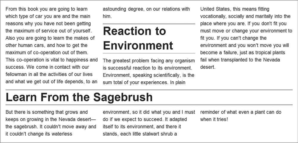 The second subheading spans all the columns, interrupting the content’s flow.