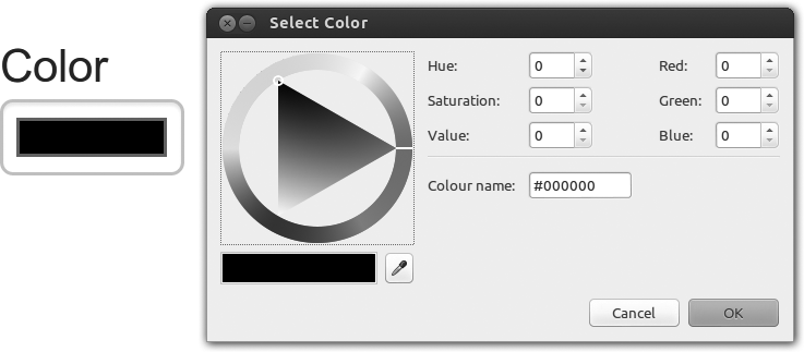 Chrome uses the native color picker of your OS for the color element; here’s how it looks in Ubuntu.