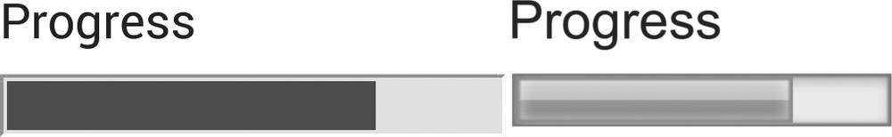 Different implementations of the progress element: Firefox for Android (left) and Opera for Ubuntu (right)