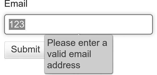 A warning message is displayed when the field doesn’t validate, as shown here in Chrome.