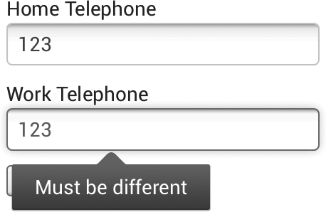 A custom error message created with setCustomValidity()