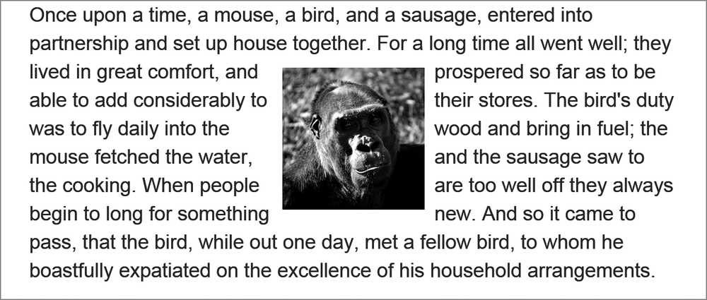 Applying the wrap-flow property makes the positioned element become part of the document flow, and the content flows around it on both sides.