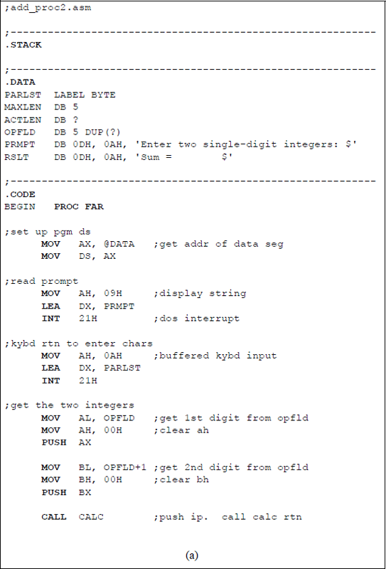 Figure showing program to illustrate the application of a procedure: (a) the program and (b) the outputs.