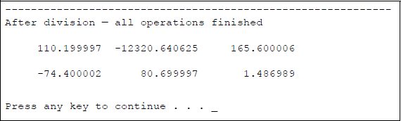 Figure showing program to illustrate floating-point arithmetic operations on a 2 × 3 array: (a) the program and (b) the outputs.