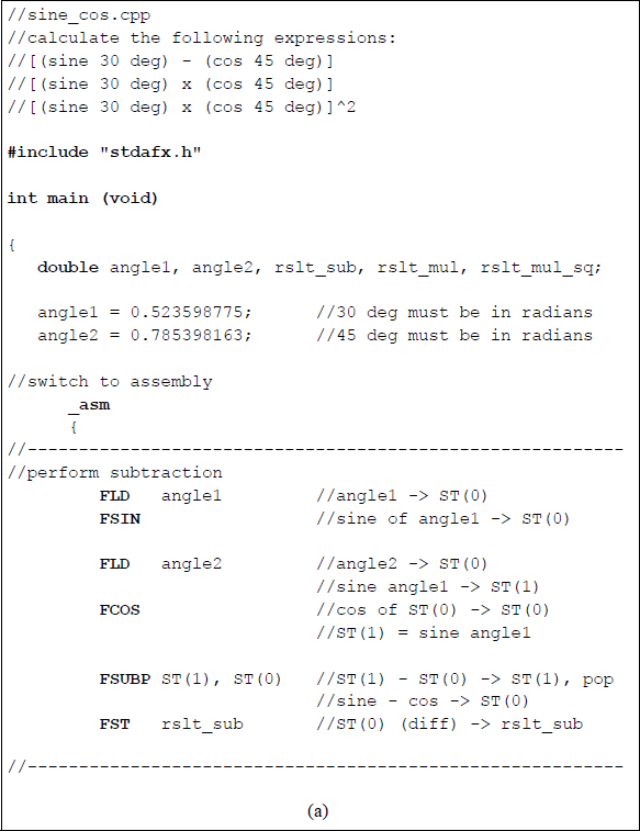 Figure showing program to calculate the values of the given trigonometric expressions: (a) the program and (b) the outputs.
