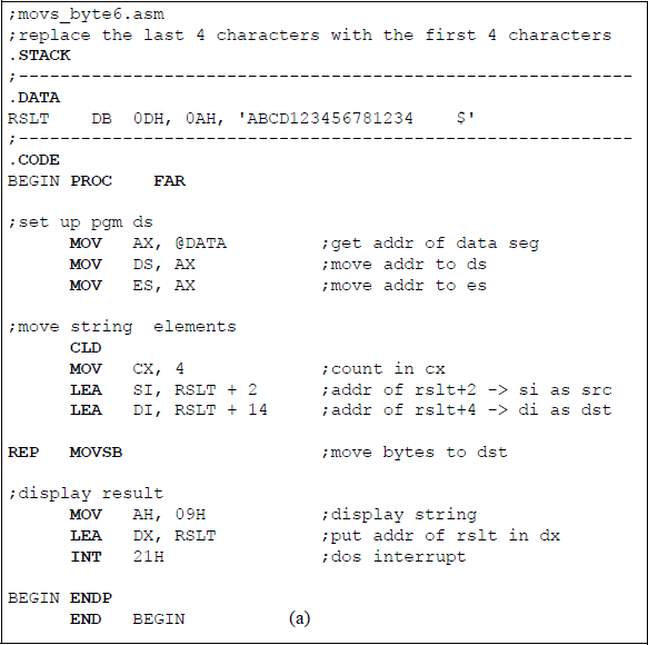 Figure showing program to overwrite string locations: (a) the program and (b) the output.
