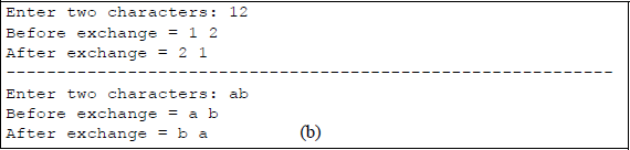 Example showing to illustrate the use of the XCHG instruction: (a) the program and (b) the outputs.