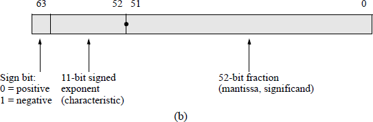 Figure showing IEEE floating-point formats: (a) 32-bit single precision and (b) 64-bit double precision.