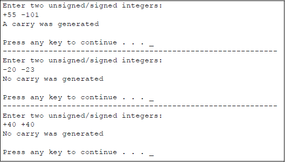 Figure showing program to illustrate the use of the JC instruction: (a) the program and (b) the outputs.