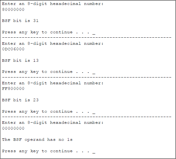 Figure showing illustrates the operation of the BSF instruction: (a) the program and (b) the outputs.