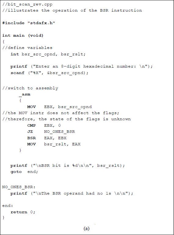 Figure showing illustrates the operation of the BSR instruction: (a) the program and (b) the outputs.