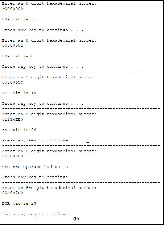 Figure showing illustrates the operation of the BSR instruction: (a) the program and (b) the outputs.