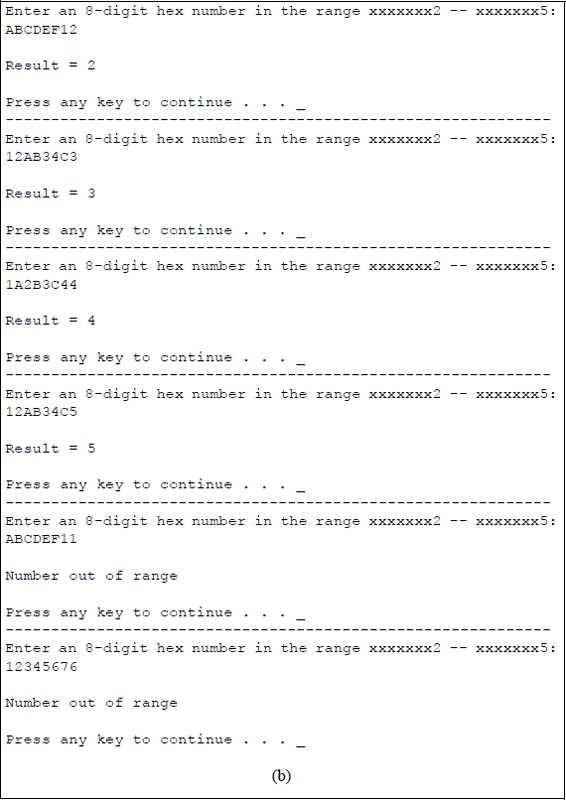 Figure showing program to illustrate using the AND instruction to mask off certain bits: (a) the program and (b) the outputs.