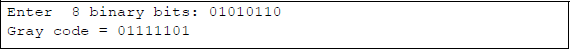 Figure showing program to convert binary data to the corresponding Gray code: (a) the program and (b) the outputs.