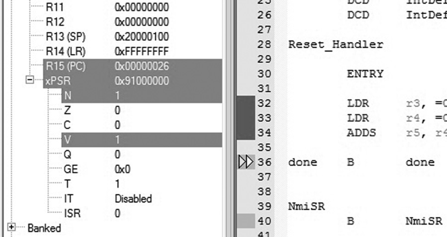 Image of Status flags indicating an overflow.