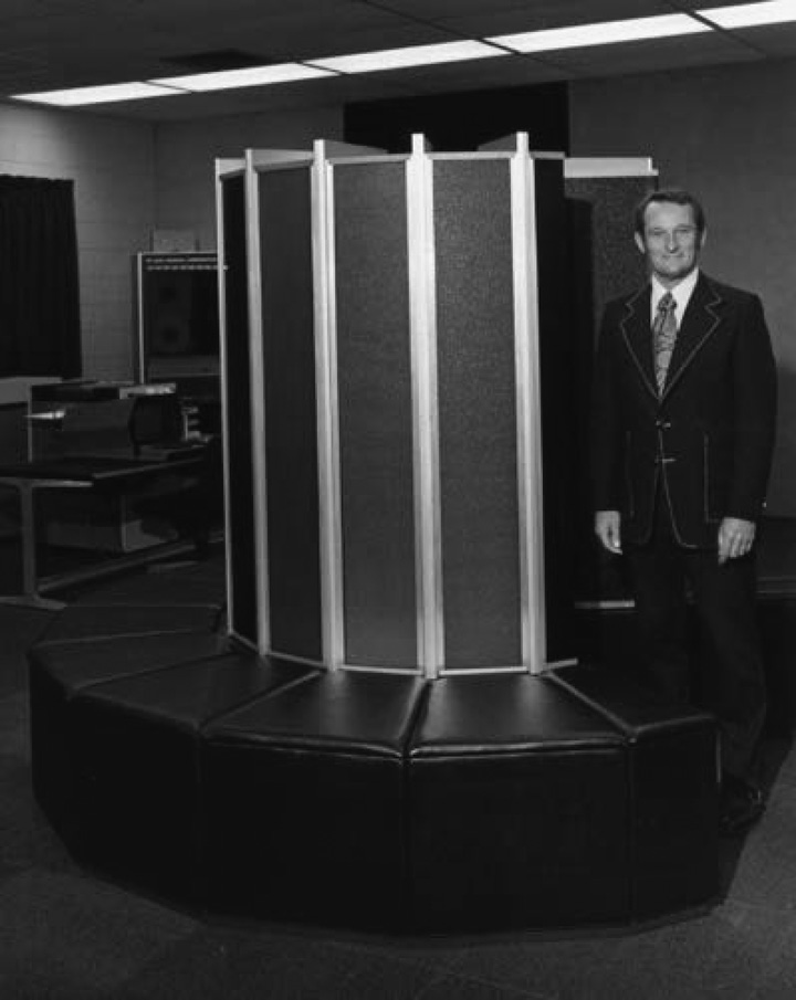 Image of Seymore Cray and a Cray-1 Computer, circa 1974.