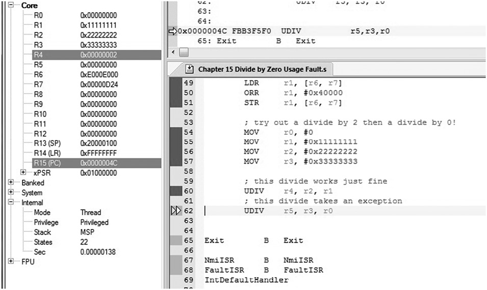 Image of Cortex-M4 operating in privileged Thread mode.