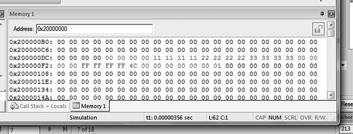 Image of Exception stack frame in memory.