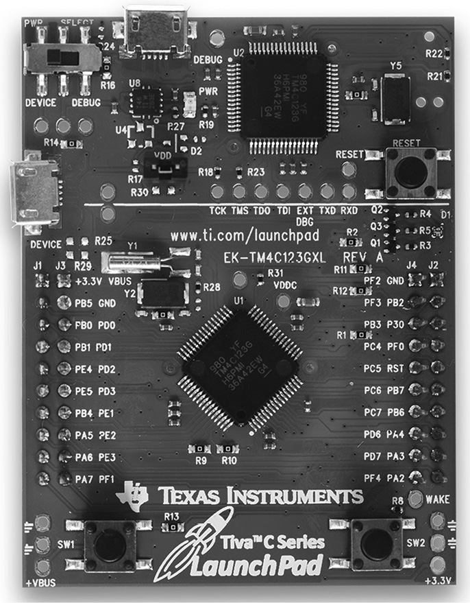 Image of The Tiva Launchpad Evaluation Module.
