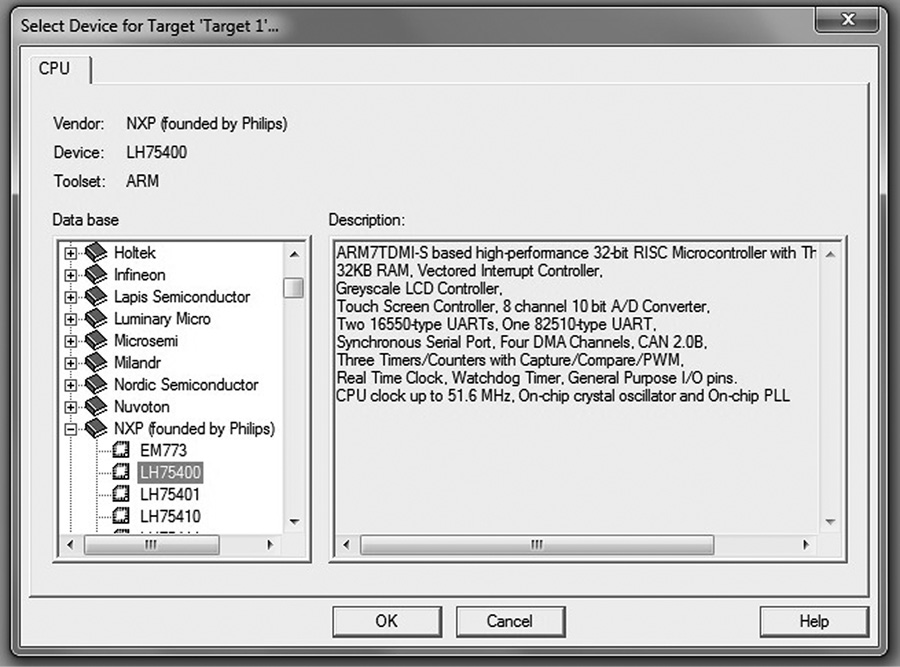 Image of Device database dialog box.