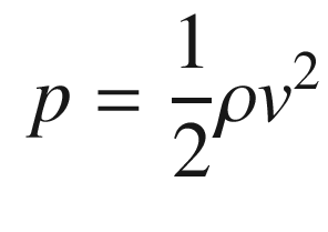$$\displaystyle \begin{aligned} p = \frac{1}{2}\rho v^2 \end{aligned} $$